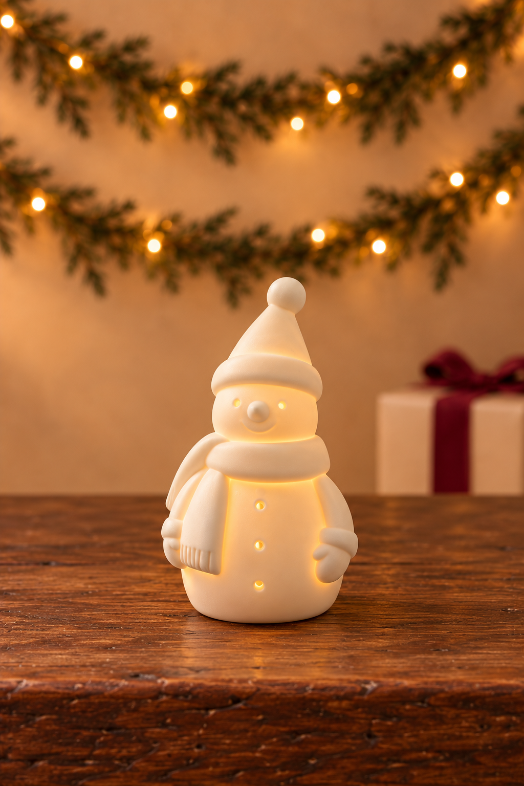 Ceramic Christmas Tree Desktop Decoration Luminous Christmas Small House Christmas Snowman