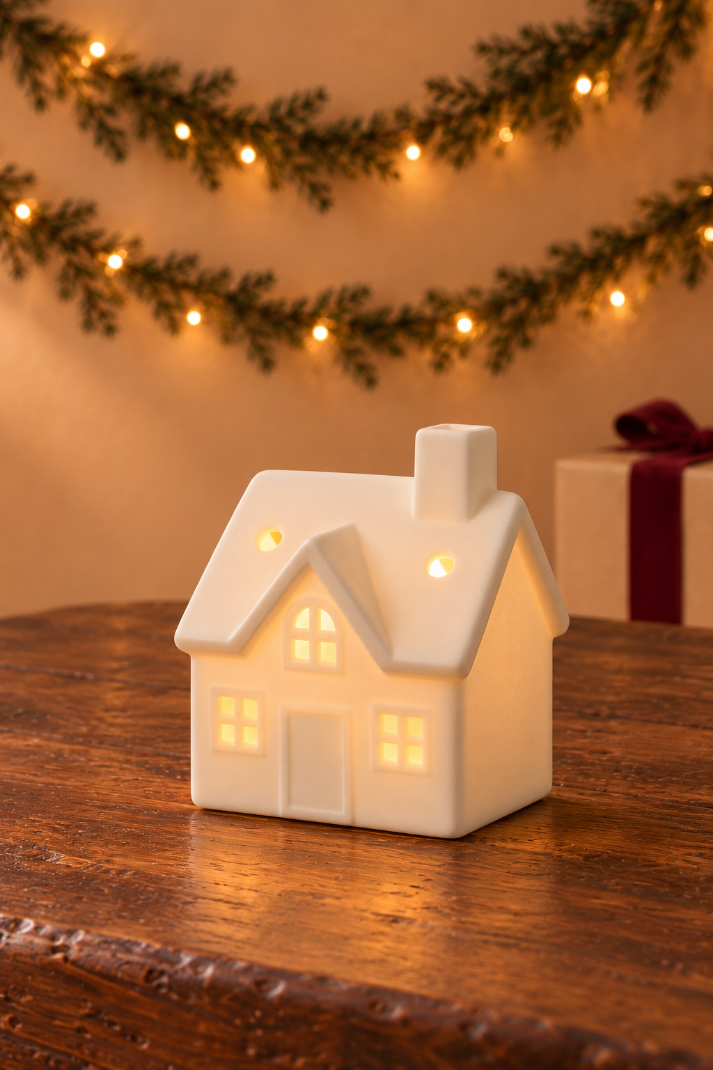 Ceramic Christmas Tree Desktop Decoration Luminous Christmas Small House Christmas Snowman