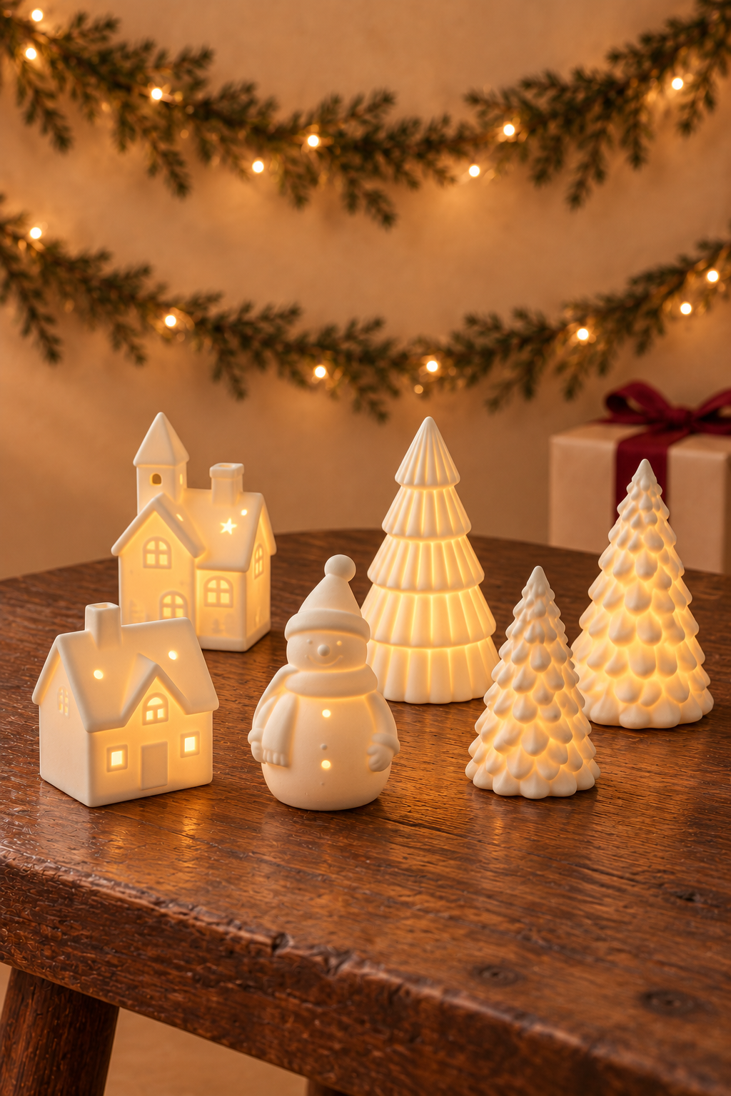 Ceramic Christmas Tree Desktop Decoration Luminous Christmas Small House Christmas Snowman