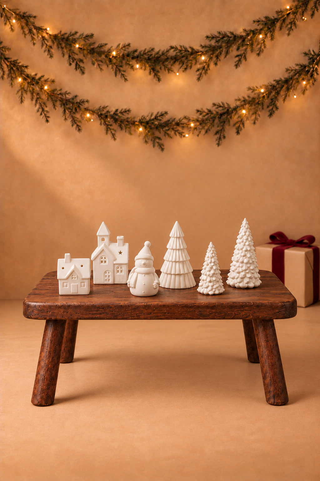 Ceramic Christmas Tree Desktop Decoration Luminous Christmas Small House Christmas Snowman
