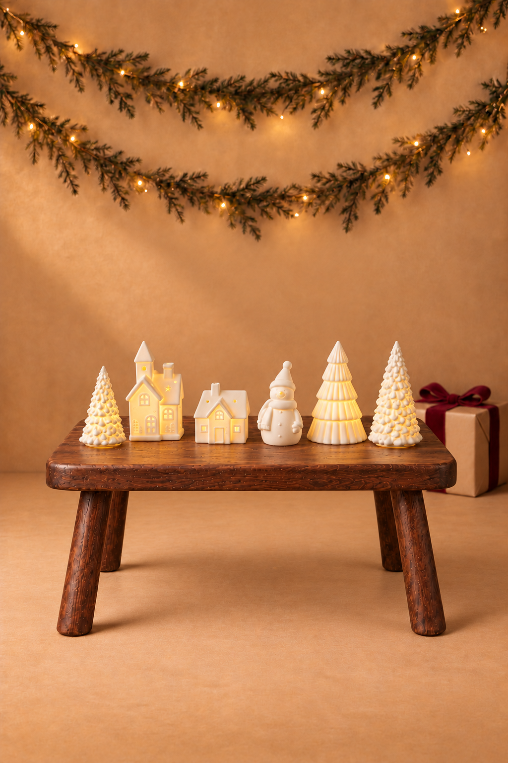 Ceramic Christmas Tree Desktop Decoration Luminous Christmas Small House Christmas Snowman