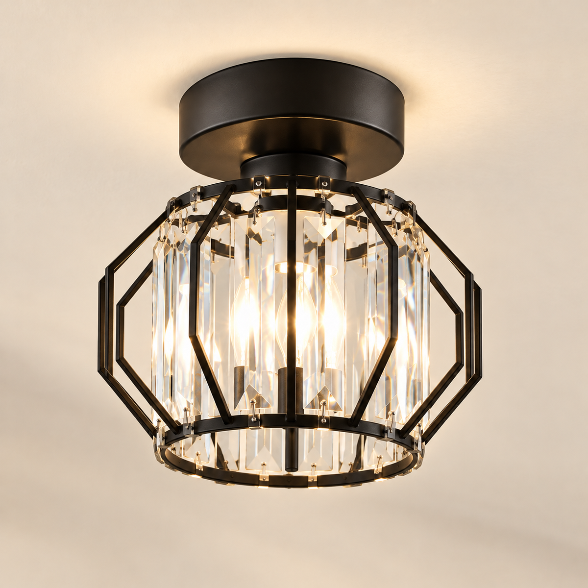 Plafonnier Style A noir — vue trois-quarts au plafond