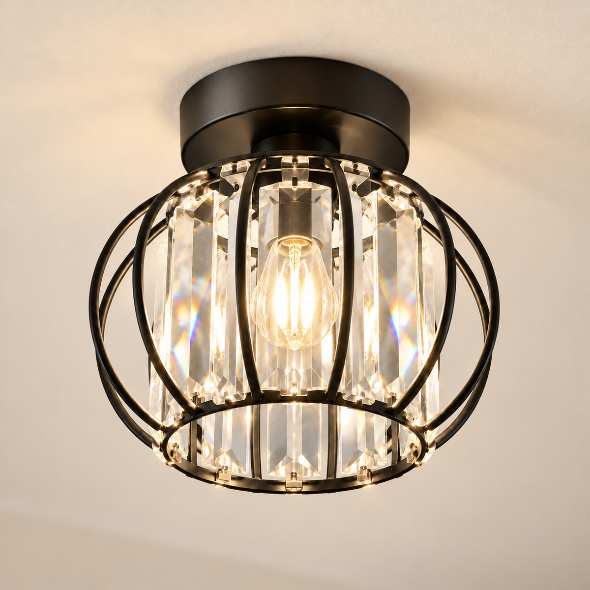 Plafonnier Style E noir — vue trois-quarts plafond