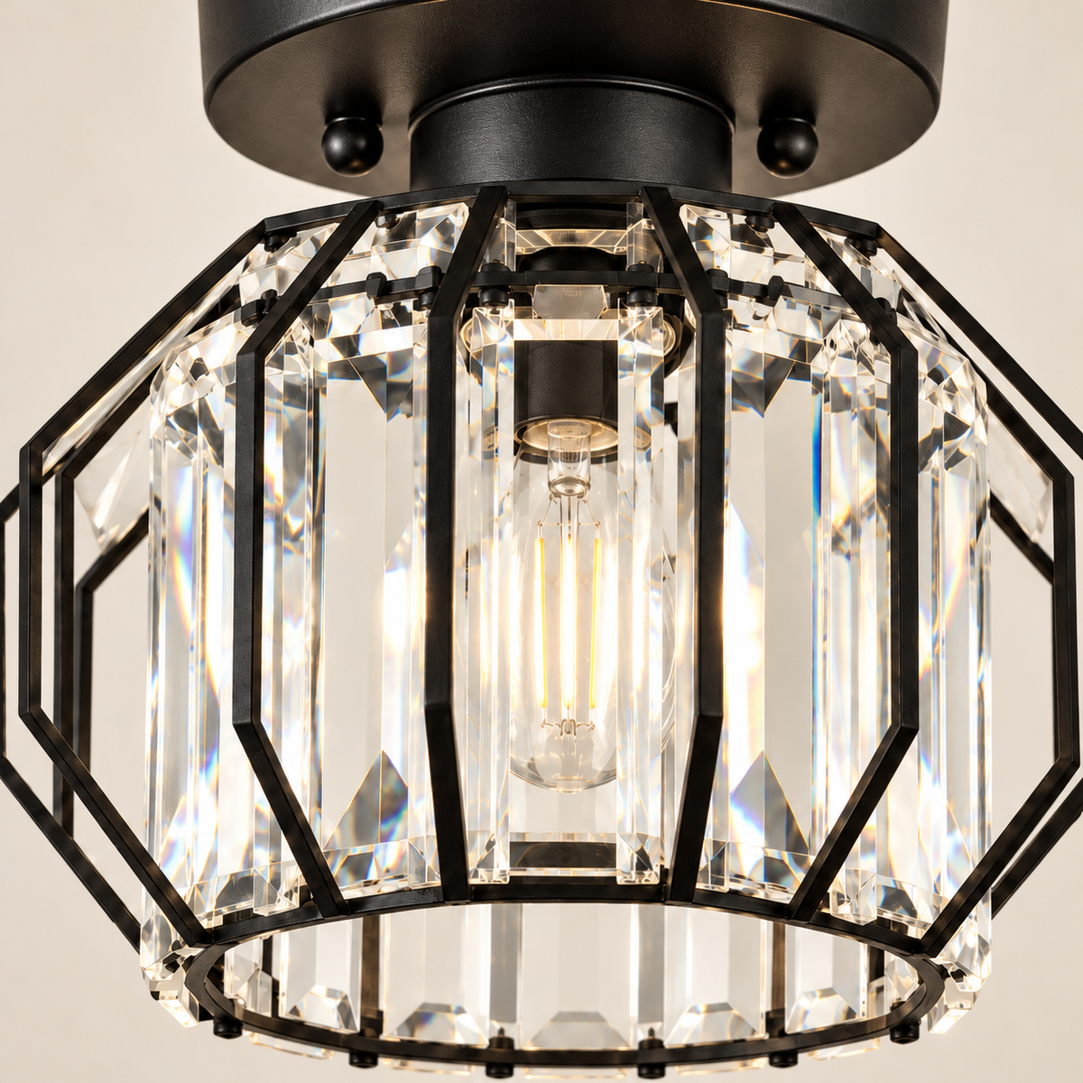 Plafonnier Style B noir — détail cristaux
