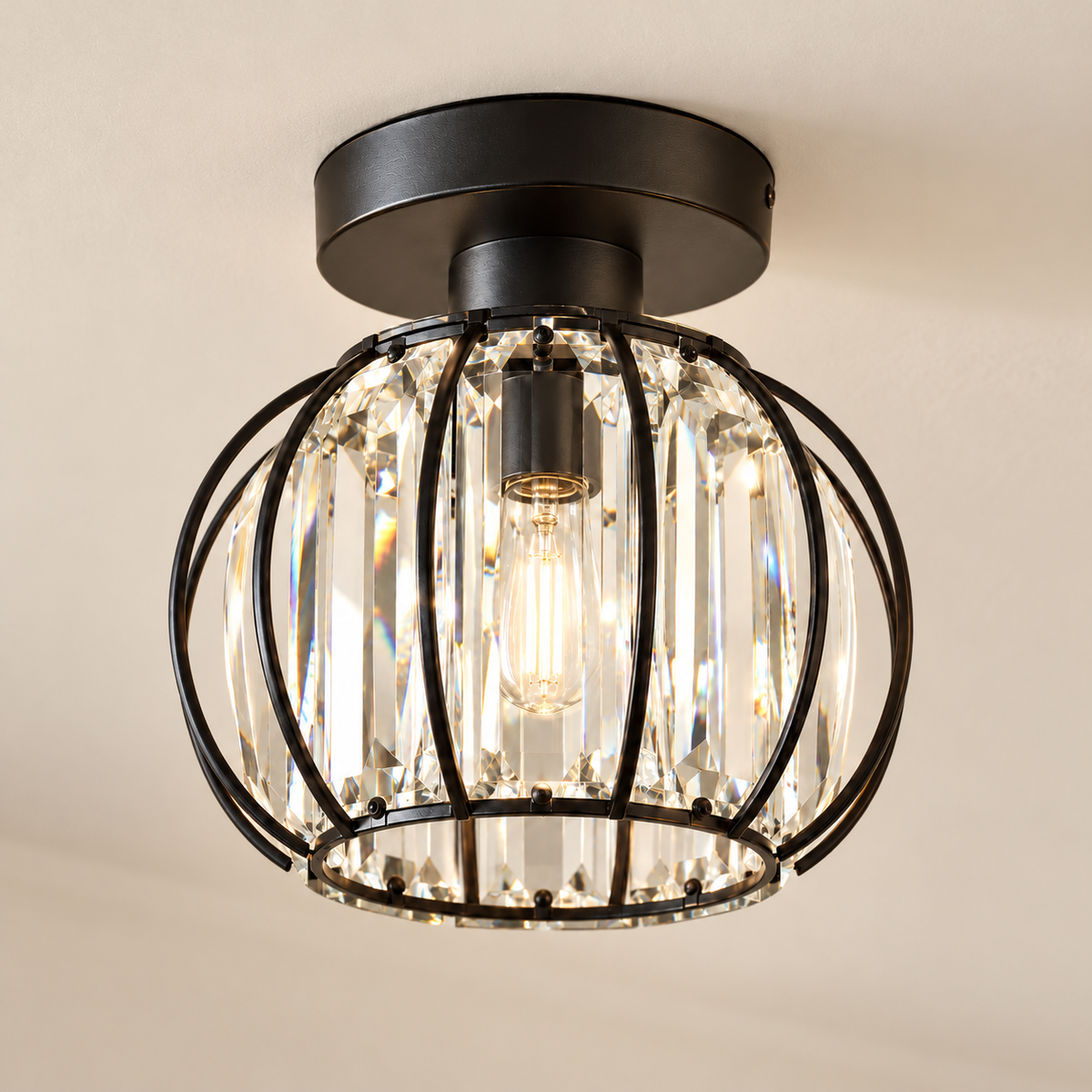 Plafonnier Style D noir — vue trois-quarts plafond