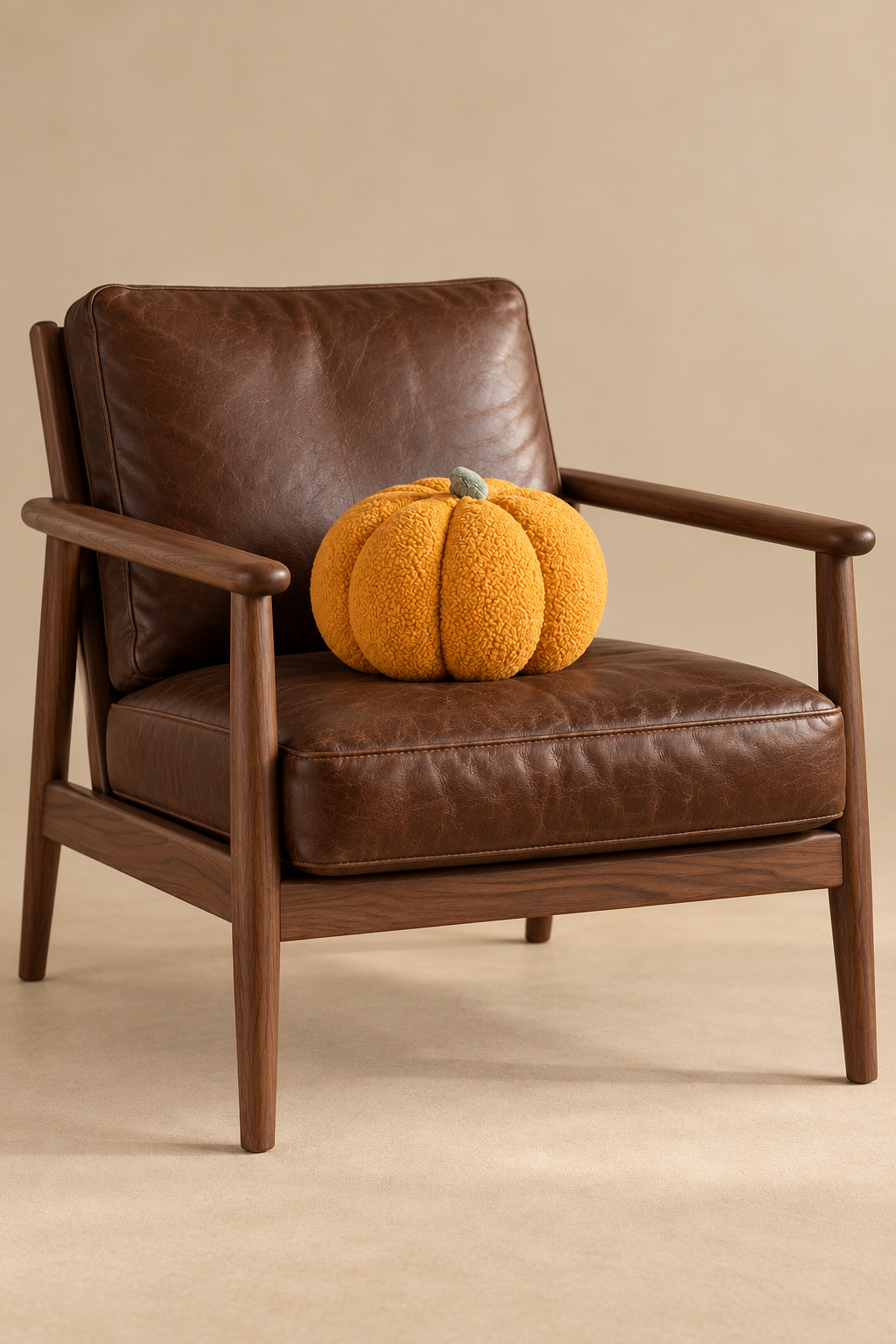 Pumpkin orange sur fauteuil brun — vue principale