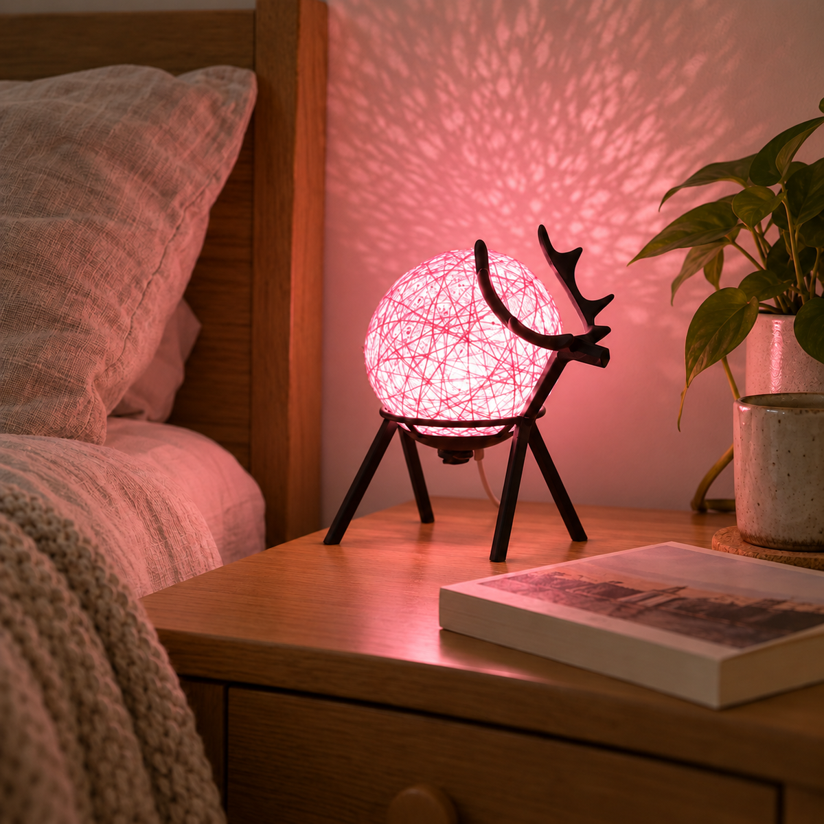 Lampe cerf rose — vue trois-quarts