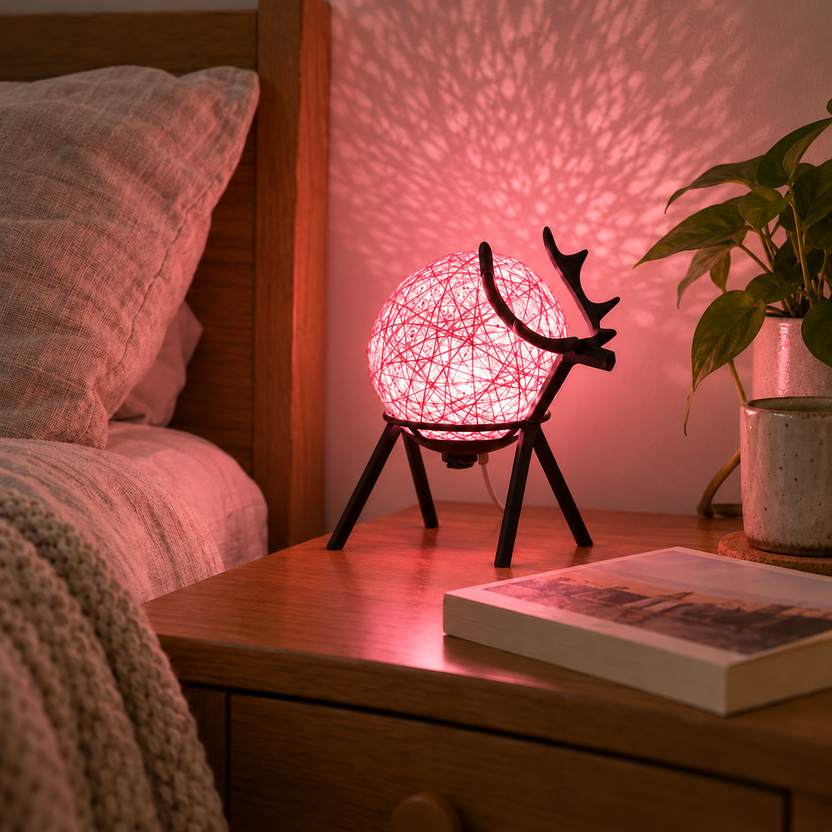 Lampe cerf rose — détail tressage