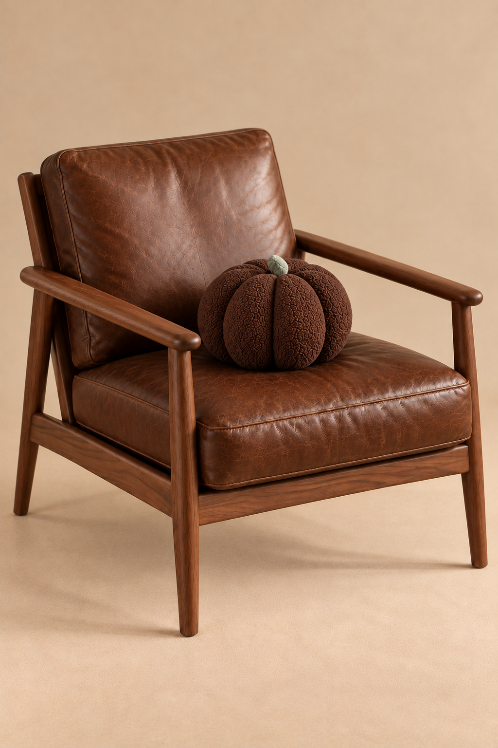 Pumpkin marron foncé sur fauteuil brun — angle élevé