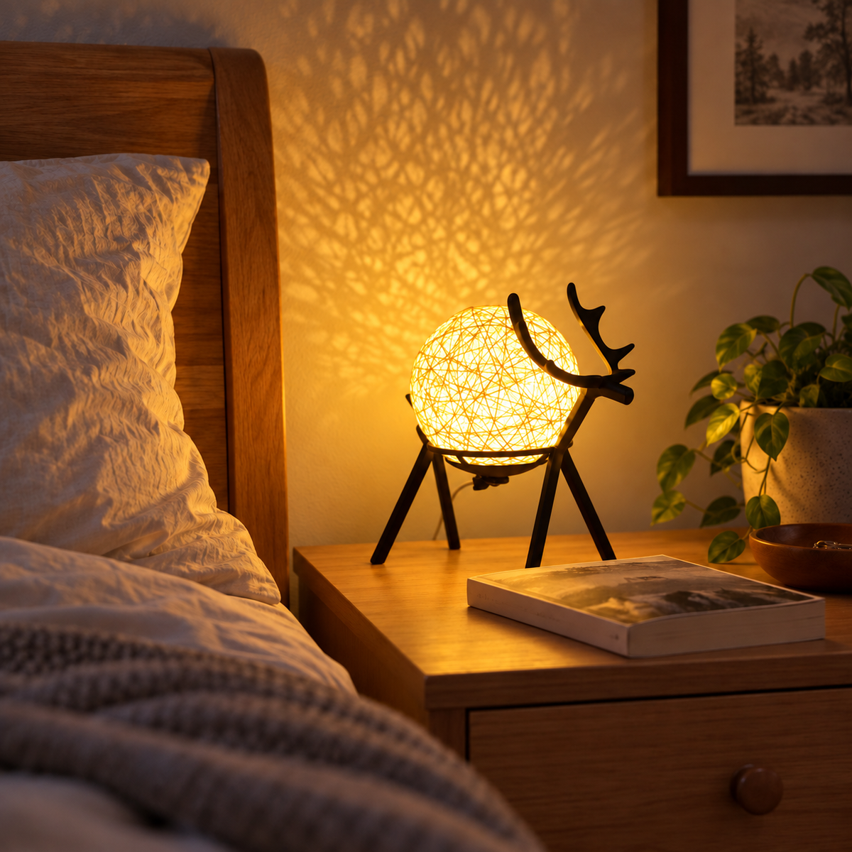 Lampe cerf jaune — détail tressage