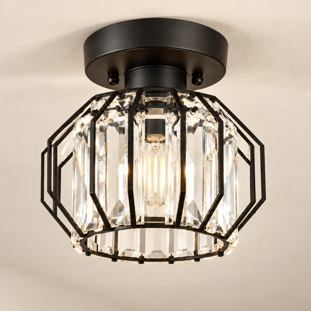 Plafonnier Style B noir — vue trois-quarts plafond