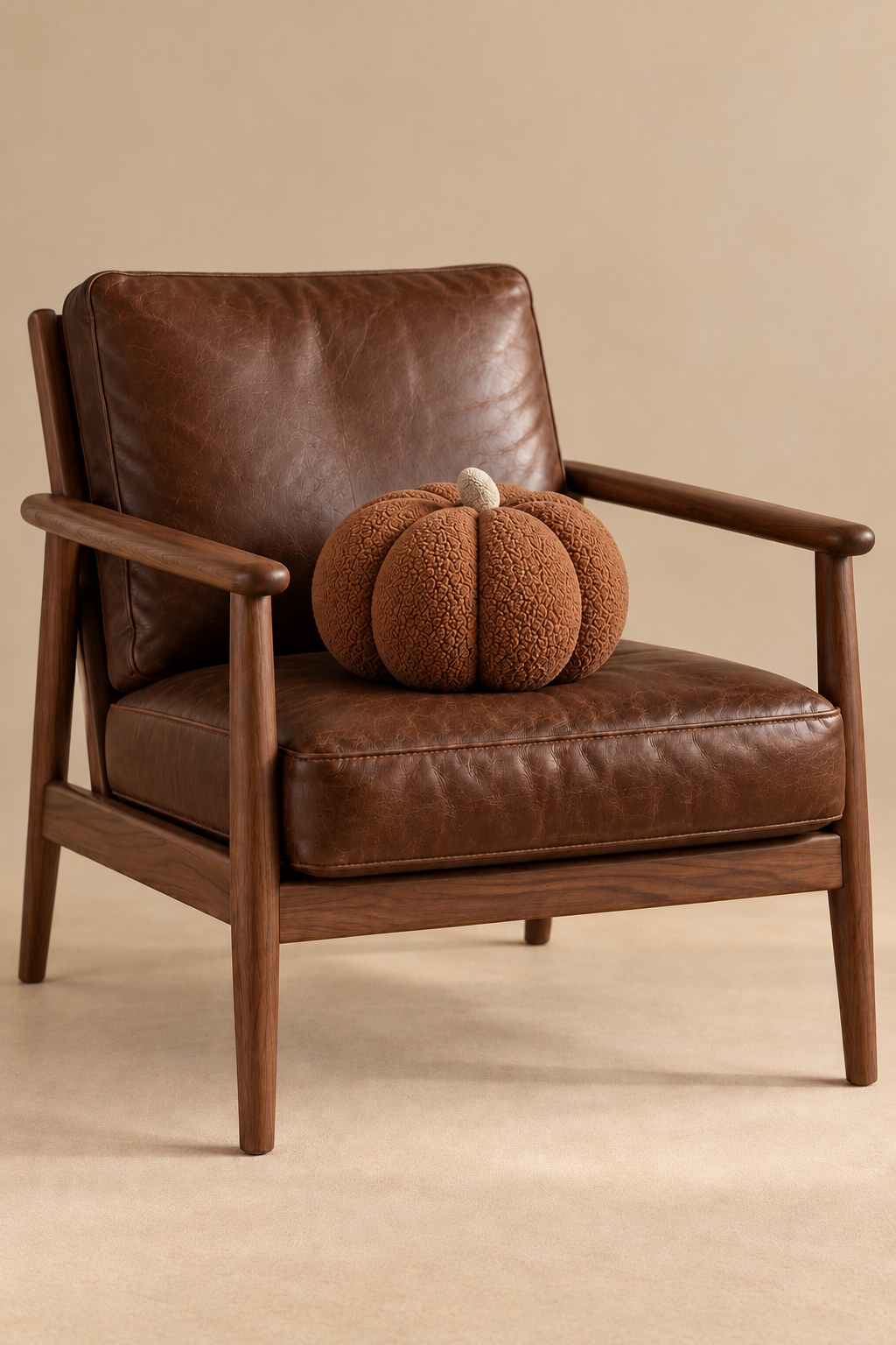 Pumpkin marron tige beige sur fauteuil brun — vue principale